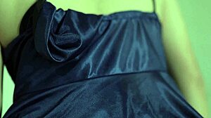 indo teen in satin dress skips panties for solo masturbation cleanup