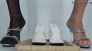 milf soaks nylon heels peeing on hairy wet pussy in shoes