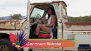 carmen nikole the petite portuguese milf strips sensually outdoors ripping clothes off her small tits