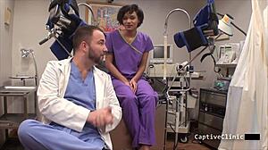jackie banes teases patient in latex nurse gloves heels backstage hospital