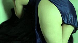 indo teen in satin dress skips panties for solo masturbation cleanup