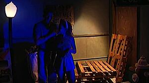 Three horny women in black costumes take double cocks everywhere