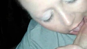 amateur wife kneels for sloppy deep blowjob and hot cumshot