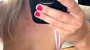 busty milf katerina hartlova's juicy pussy glistens as she teases mirror