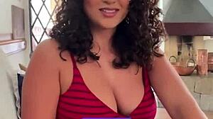 this curvy latina rides dick pov while gagging on deepthroat brunette blowjob action