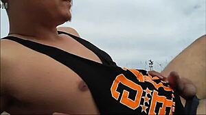 dude on nude beach, watch him spill milk everywhere like crazy