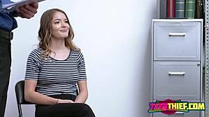 Officer Secretly Trains Petite Shoplyfter Teen in Office Hardcore Play