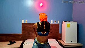 brunette stepsis masks up in hotel bed shaking hips naked for halloween fun