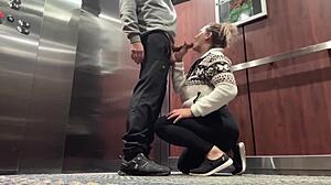 Cute milf wife fucked hard in hotel elevator for public eyes