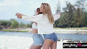 kate great, strip your petite lesbian gf outdoors? Russian blonde teases redhead teen tits and pussy