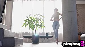 Beautiful Brunette Milf Lana Lane's Huge Natural Tits Bounce in Passionate Nude Posing Striptease Session