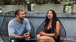Mexican pornstar Verito Aguass flashes big tits nipples wet pussy in spicy interview by Brian Evansx