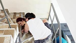 hey, ever wonder how that mature babe takes it rough on the apartment stairs?