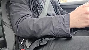 driving my car, stroking hard cock outdoors in public flashing everyone