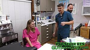 nurse tyler lynn dominates dr canada backstage with shaved pussy spreading and small tits fetish