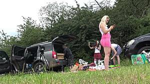 Cute Blondes Flash Panties Legs in Lingerie Miniskirts Outdoors