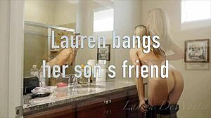 lauren dewynter's granny cougar tits bounce on son's friend's big black monster cock in interracial group slam