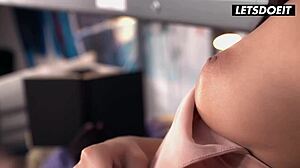 katy rose's horny teen pussy craves bbc at hotel but roommate catches her sucking and riding