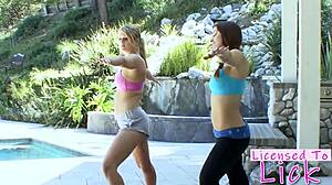 Heather Starlet dives tongue deep. Dani Daniels shaves pussy for outdoor lick fest.