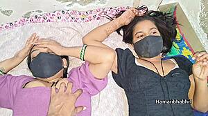 homemade indian ffm threesome with wife and friend gets wild