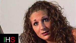 Beautiful Curly Brunette Milf's Shaved Pussy and Asshole Pounded Bent Over Doggystyle