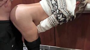 Cute milf wife fucked hard in hotel elevator for public eyes