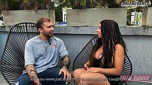 Mexican pornstar Verito Aguass flashes big tits nipples wet pussy in spicy interview by Brian Evansx