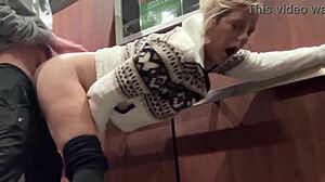 Cute milf wife fucked hard in hotel elevator for public eyes