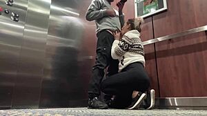 Cute milf wife fucked hard in hotel elevator for public eyes