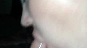 amateur wife kneels for sloppy deep blowjob and hot cumshot