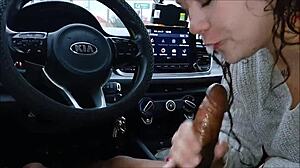 Heluvvkelo's juicy ass takes bareback bbc blowjob creampie and swallow in car pov