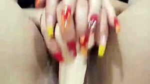 Blonde squirts juicy orgasm webcam masturbation red nails closeup