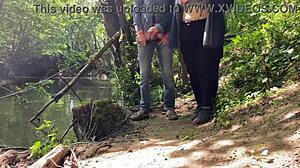 wow, her mature mother-in-law hands stroke that huge cock outdoors so dirtily