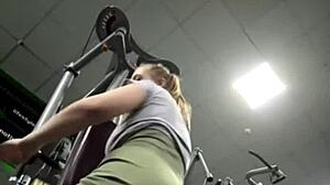 stranger's hands explore shaved wet pussy post-training outdoors