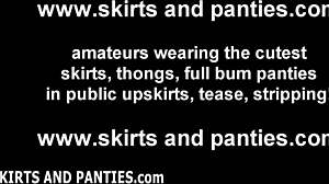 Skinny amateur sinti teases upskirt in tight jeans and panties