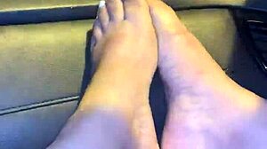 pretty spanish babe teases feet outdoors in public with toes and pussy for jerk off