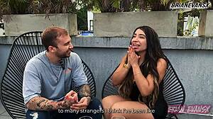 Mexican pornstar Verito Aguass flashes big tits nipples wet pussy in spicy interview by Brian Evansx