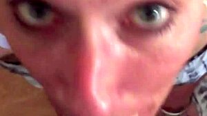 Staring contest while slut deepthroats cock sloppy in pov challenge