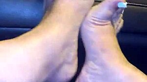 pretty spanish babe teases feet outdoors in public with toes and pussy for jerk off