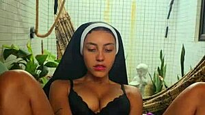 Can a naughty nun cram that monster vibrator into her tight pussy for a squirting orgasm?