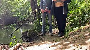 wow, her mature mother-in-law hands stroke that huge cock outdoors so dirtily