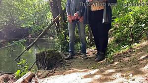 wow, her mature mother-in-law hands stroke that huge cock outdoors so dirtily
