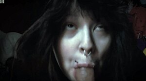 Hey goth girl slurps that huge 9 inch dildo deep!