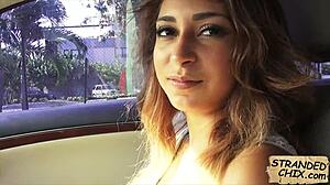 pickup this hot teen hitchhiker babe and she rides hard for the ride in public pov spying