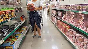 check out this hairy upskirt flash while shopping in the store...