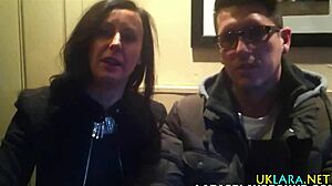 check out this classy british milf in stockings fingering her pussy before sucking that monster cock hard.