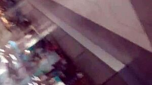 voyeur spies black ebony ass folding candid in old shop hidden cam