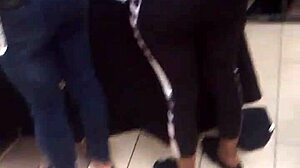 voyeur spies black ebony ass folding candid in old shop hidden cam
