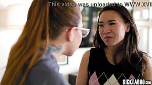 petite asian kimmy kimm's ass licked deep by tattooed alexis tae lingerie fingering