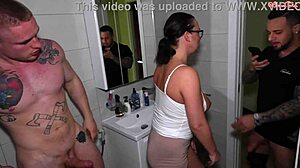 hubby catches cheating wife gets her mouth fucked by lover then pissed on